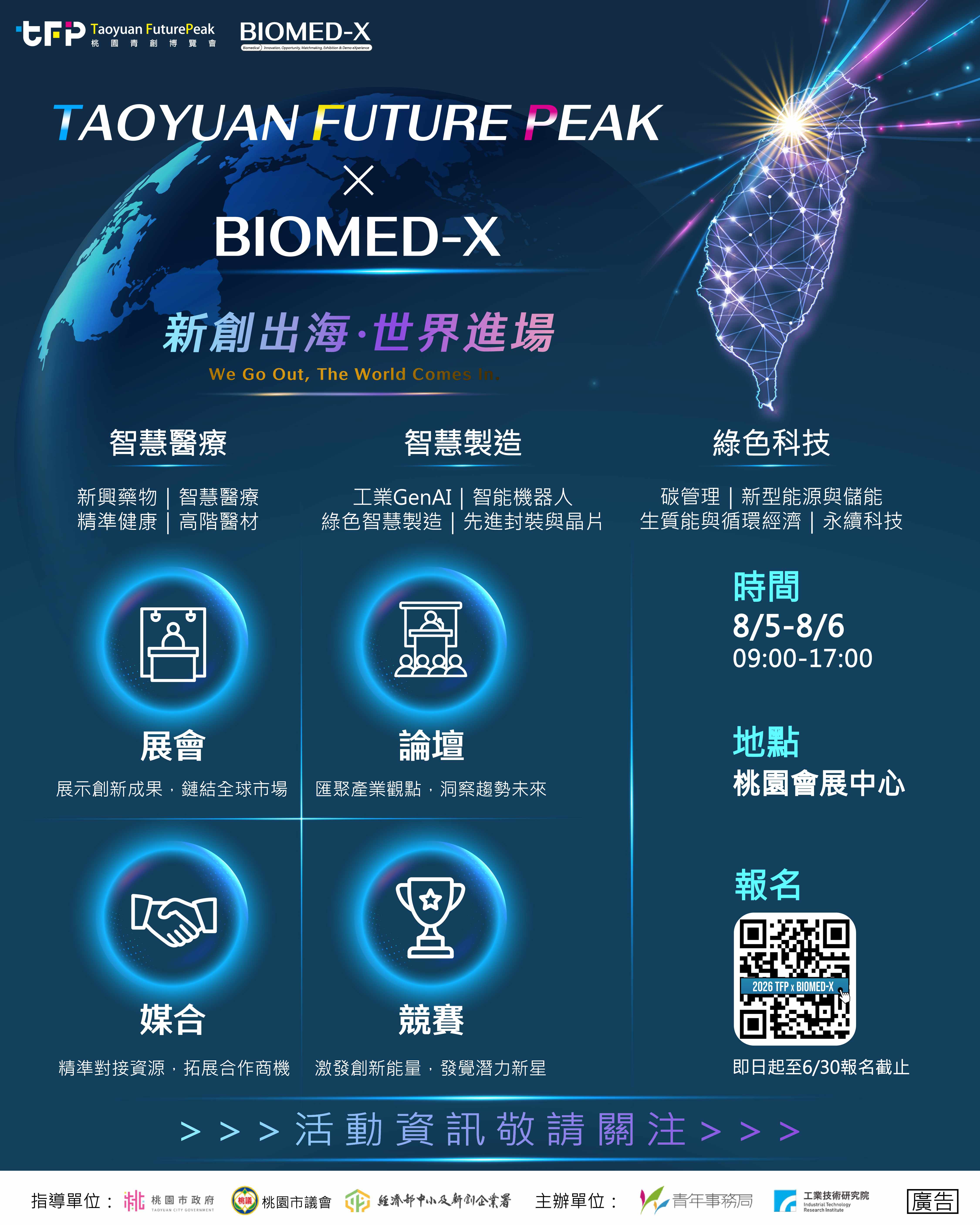 轉知桃園市政府辦理之「2026 Taoyuan Future Peak 桃園青創博覽會與BIOMED-X 」新創聯展活動
