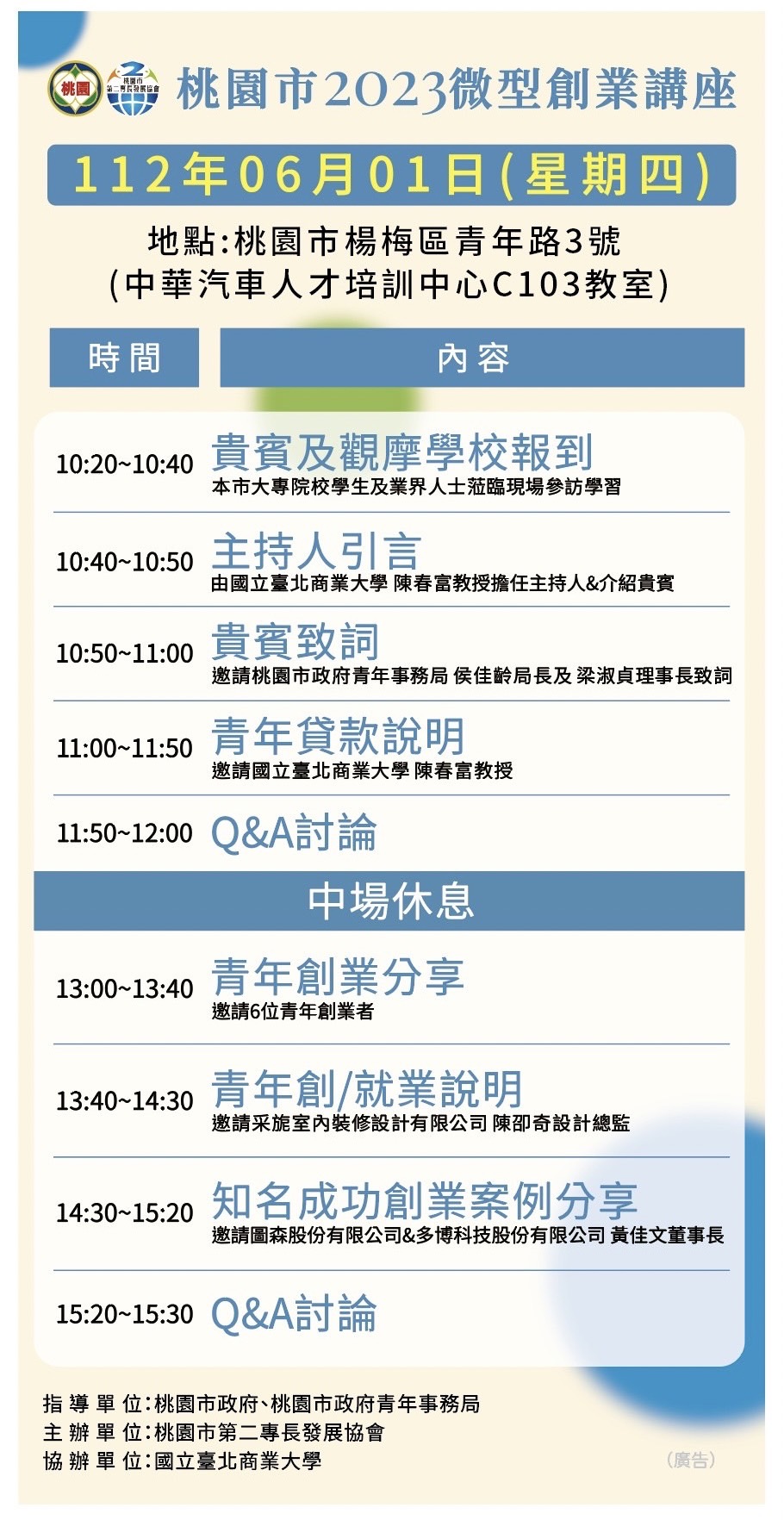 「桃園市2023微型創業講座」流程